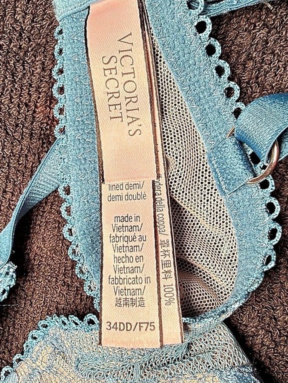 Victoria's Secret Dream Angels High-Neck Lace Bra Blue 34DD/F75 - Picture 6 of 8